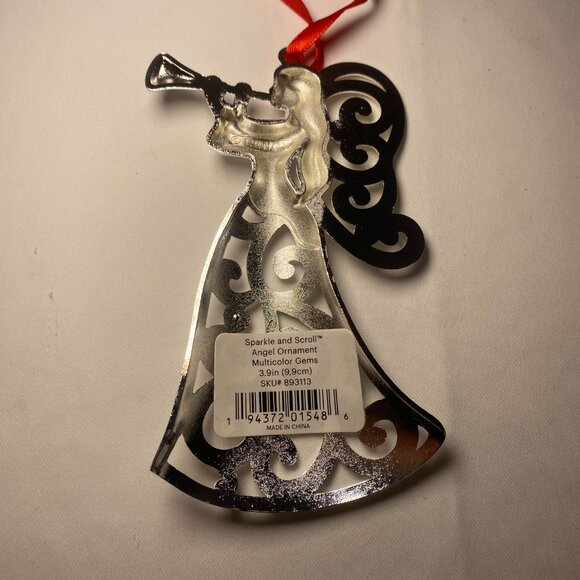 Lenox Sparkle and Scroll Angel Ornament Multicolor Gems Silver 893113 NIP - Picture 4 of 4